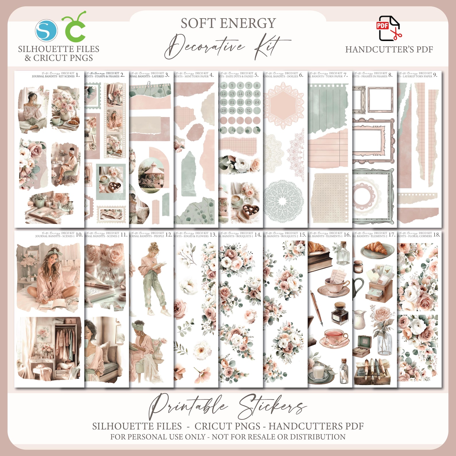 Energy Report Sticker Printable Decorative Sticker Kit - Soft Energy | Journal Stickers ...