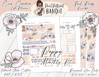 Erin Condren Monthly Kit (2021 & 2022) | Foil Ready | Printable Planner Stickers | Silhouette Cutfiles | Cricut PNG | PDF | EC Flora Poppy