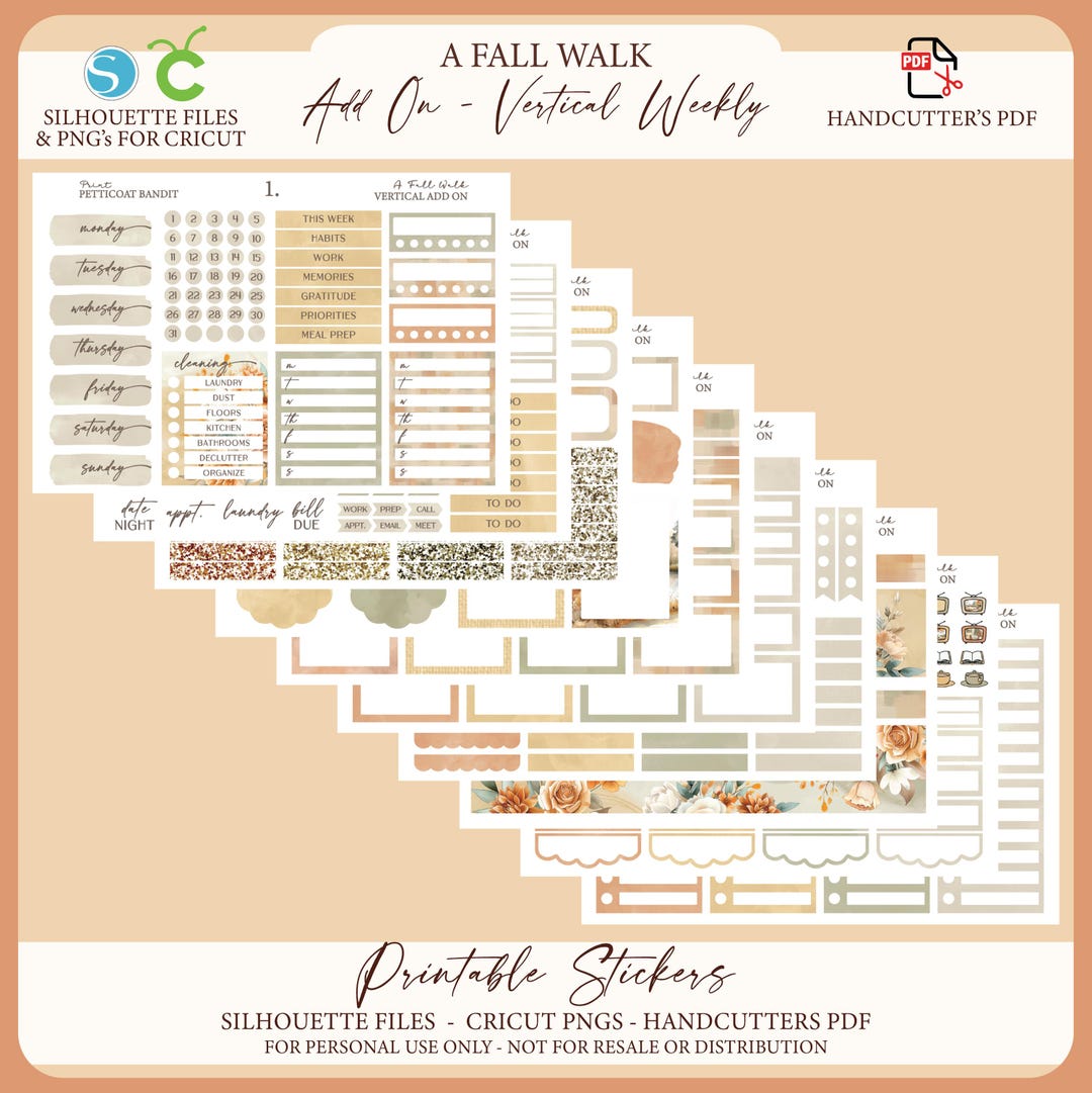 Printable Add on Vertical Weekly Planner Sticker Kit - A Fall Walk ...