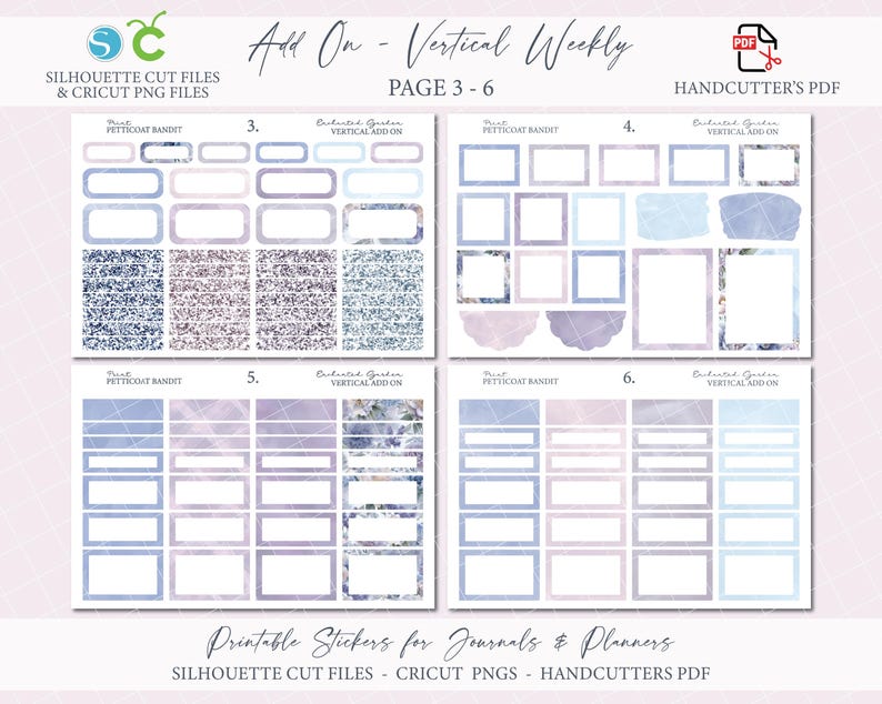 Printable Add on Vertical Weekly Planner Sticker Kit - Enchanted Garden ...