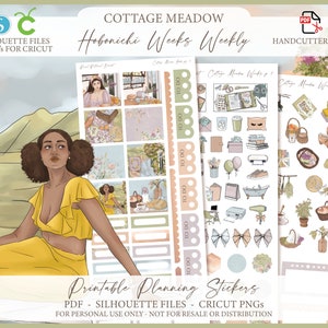 Printable Hobonichi Weeks Weekly Planner Kit - Cottage Meadow | Foil Ready | Silhouette Cut Files | Cricut png | Hobo Weeks Sticker Kit