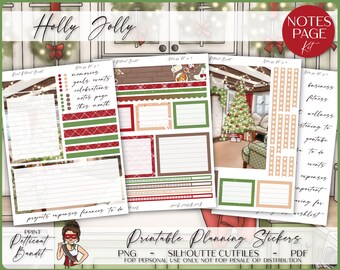 Erin Condren Notes Page Kit | Printable Monthly Notes Planner Stickers | Silhouette Cutfiles | Cricut PNG | PDF | Holly Jolly