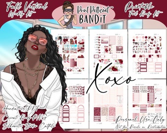 Printable Vertical Weekly Planner Sticker Kit - Xoxo  | Foil Ready | Silhouette Cut Files | Cricut png | EC Weekly Sticker Kit