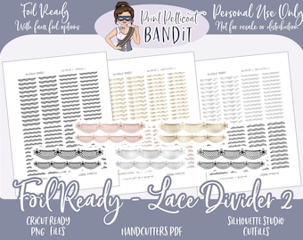 FOIL READY Printable Divider Planner Stickers (Lace Design 2) | Dividers | Headers | Silhouette cutfiles | Decorative Stickers | xclusive