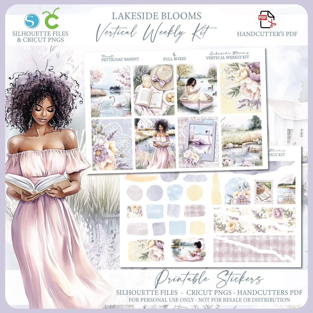 Spring Printable Vertical Weekly Planner Sticker Kit - Lakeside Blooms ...