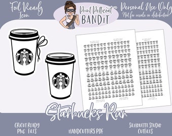 FOIL READY Decorative Icon Planner Stickers | Starbucks Run Dainty Foil Stickers | Silhouette cut files | Cricut .png | Pdf | xclusive