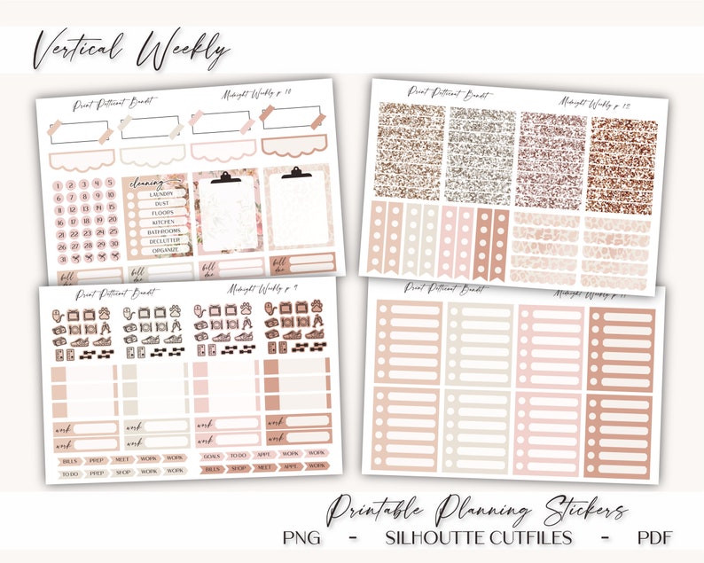 Printable Vertical Weekly Planner Sticker Kit Midnight Foil Ready Silhouette Cut Files Cricut png EC Weekly Sticker Kit image 6