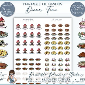 Lil' Bandit: etenstijd | Afdrukbare personagestickers | Plannerstickers | Silhouet gesneden bestanden | Cricut-png's | Pdf