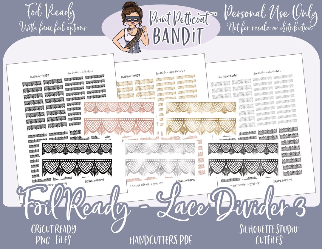 FOIL READY Printable Divider Planner Stickers (lace Design 3 ...