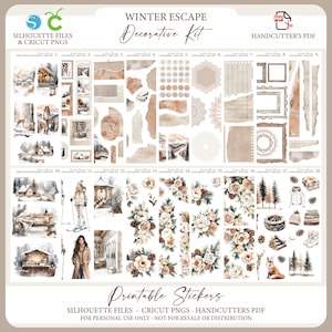 Printable Decorative Sticker Kit - Winter Escape| Neutral Winter Journal Stickers | Decorative Planner Stickers | Silhouette | Cricut | PDF
