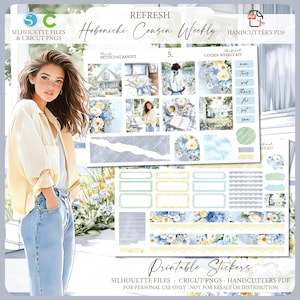 Kit de Planejador Semanal Hobonichi Cousin para Imprimir - Refresh | Arquivos de Corte Silhouette | Cricut png | Kit de Adesivos Hobo Cousin Primavera A5