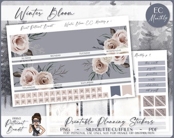 Erin Condren Monthly Kit | Foil Ready | Printable Planner Stickers | EC Monthly | Silhouette Cutfiles | Cricut PNG | PDF | Winter Bloom