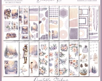 Printable Decorative Sticker Kit - Winter Glow | Snowy Winter Journal Stickers | Decorative Planner Stickers | Sil Cutfiles | Cricut | PDF