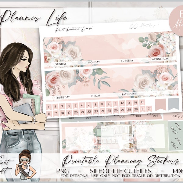 Erin Condren Monthly Kit | Foil Ready | Printable Planner Stickers | EC Monthly | Silhouette Cutfiles | Cricut PNG | PDF | Planner Life
