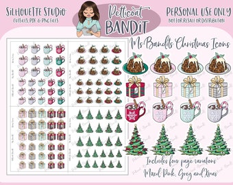 Ms. Bandit Christmas Icons Printable Icon Stickers | Digital Printable Planner Stickers | Silhouette Cut Files | PNG | PDF | xclusive