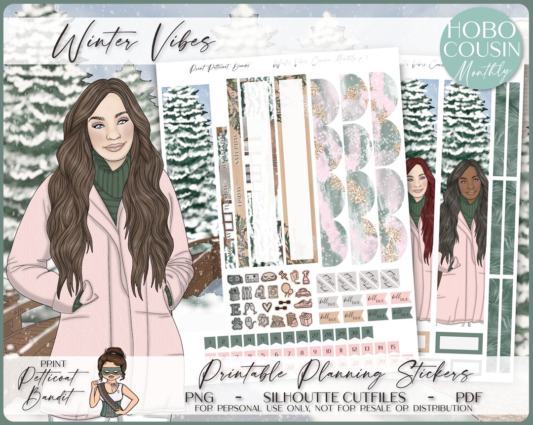 Printable Hobonichi Cousin Monthly Planner Kit Winter Vibes Foil Ready ...