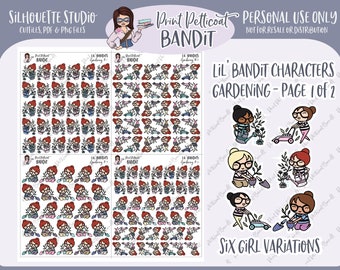 Lil' Bandit Printable Character Stickers - Gardening | DIY Planner Stickers | Silhouette Cut Files | Printable Stickers