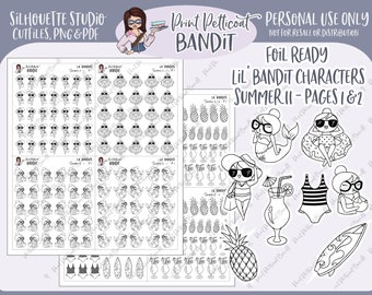 Foil Ready Lil' Bandit Printable Character Stickers - Summer II | DIY Planner Stickers | Silhouette Cut Files | Stickers