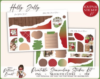 Printable Journaling Sticker Kit - Holly Jolly | Journal Stickers | Decorative Planner Kit | Silhouette Cutfiles | Cricut png