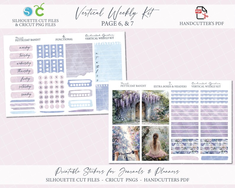 Printable Vertical Weekly Planner Sticker Kit - Enchanted Garden ...