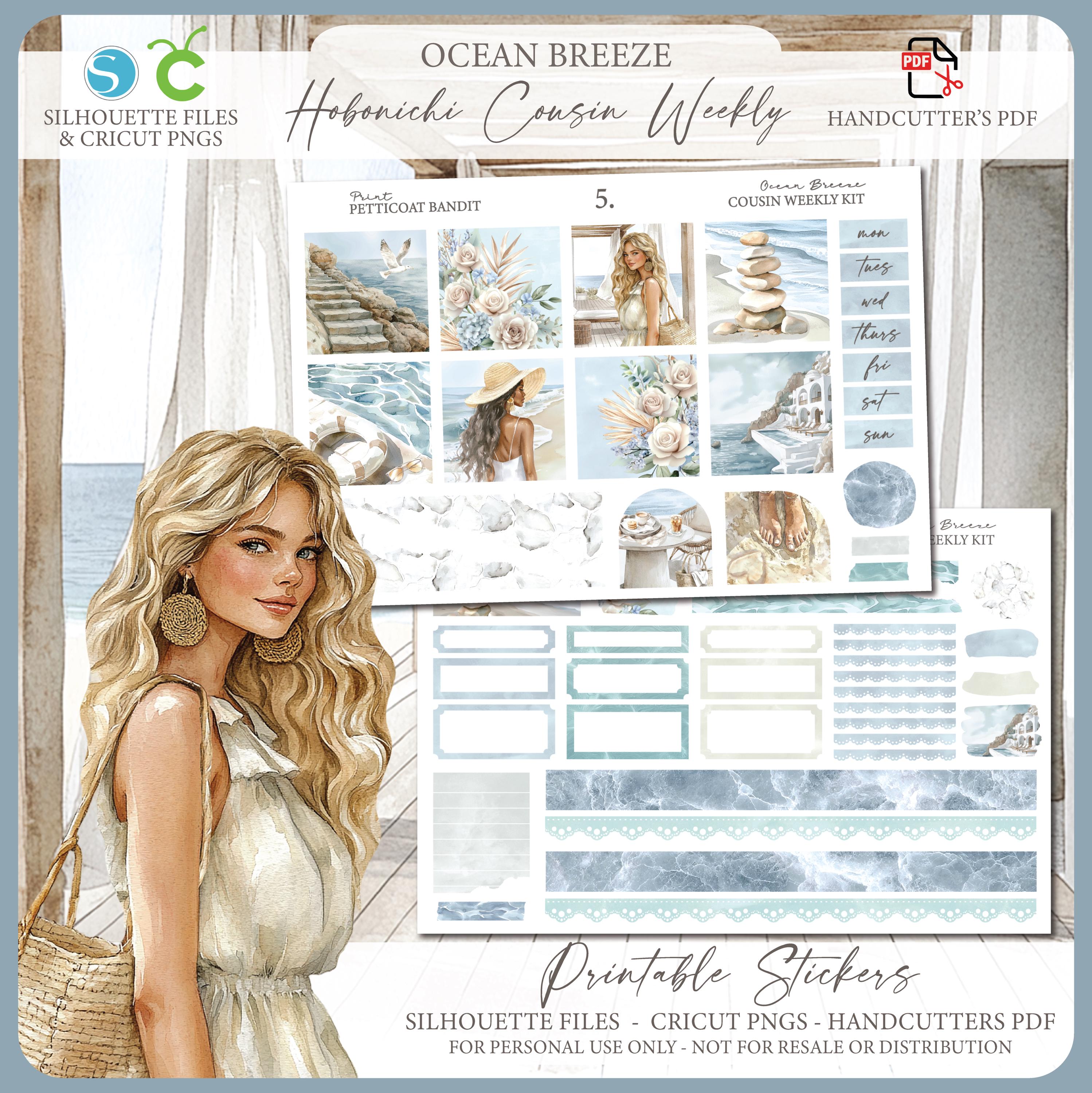 Summer Printable Hobonichi Cousin Weekly Planner Kit - Ocean Breeze | Silhouette Cut Files | Cricut PNG | A5 Hobo Cousin Sticker Kit
