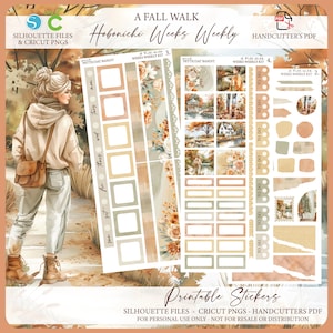 Printable Hobonichi Weeks Weekly Planner Kit - A Fall Walk | Foil Ready | Silhouette Cut Files | Cricut png | Hobo Weeks Sticker Kit