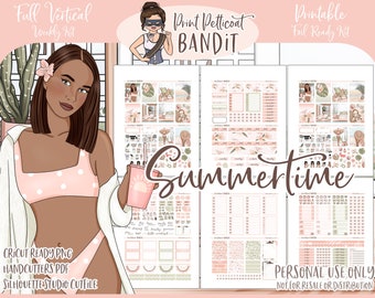 Printable Vertical Weekly Planner Kit - Summertime | FOIL READY | Silhouette Cut Files | Cricut png | Erin Condren Planner Stickers