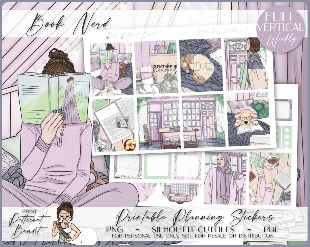 Printable Vertical Weekly Planner Sticker Kit Book Nerd - Etsy