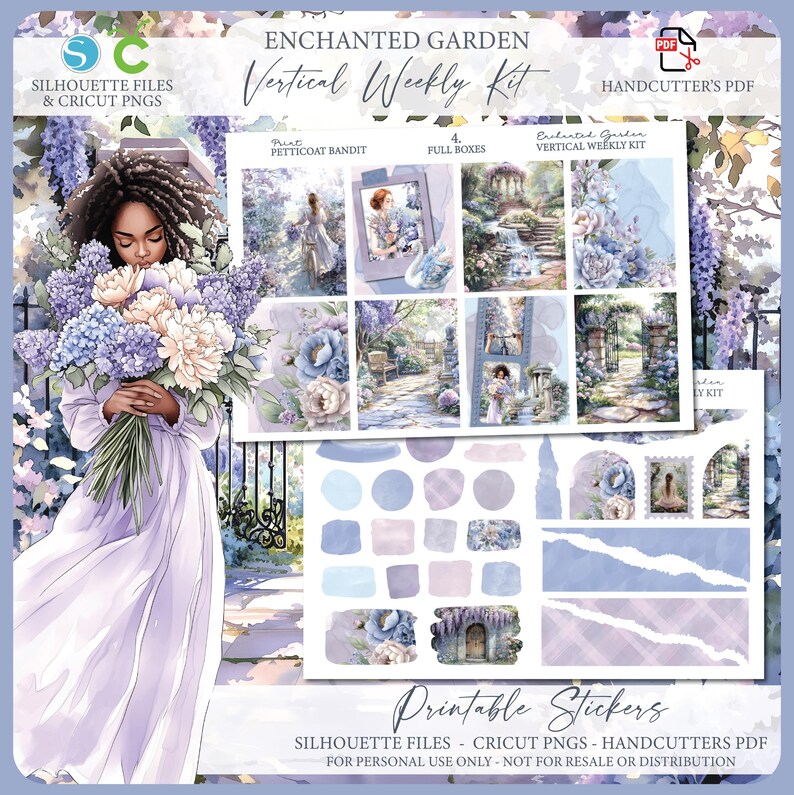 Printable Vertical Weekly Planner Sticker Kit - Enchanted Garden ...