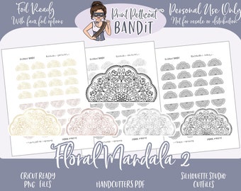 FOIL READY Printable Half Mandala Planner Stickers (Floral Design 2) | Half Box Sticker | Silhouette cut files | Decorative Planner Stickers