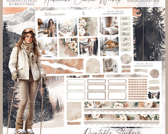 Printable Hobonichi Cousin Weekly Planner Kit - Winter Escape | Neutral Winter Kit | Silhouette | Cricut png | A5 Hobo Cousin Sticker Kit