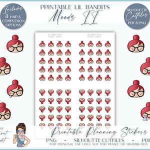 Lil' Bandit - Moods 2 / Pegatinas de personajes imprimibles / Pegatinas para planificador / Archivos de corte Silhouette / PNG de Cricut / PDF