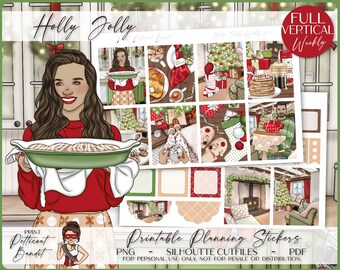 Printable Vertical Weekly Planner Sticker Kit - Holly Jolly | Foil Ready | Silhouette Cut Files | Cricut png | EC Weekly Sticker Kit