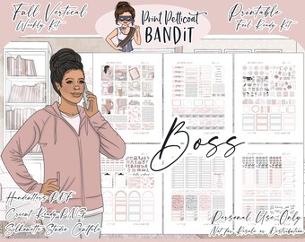 Printable Vertical Weekly Planner Sticker Kit - Boss Girl | Foil Ready | Silhouette Cut Files | Cricut png | EC Weekly Sticker Kit