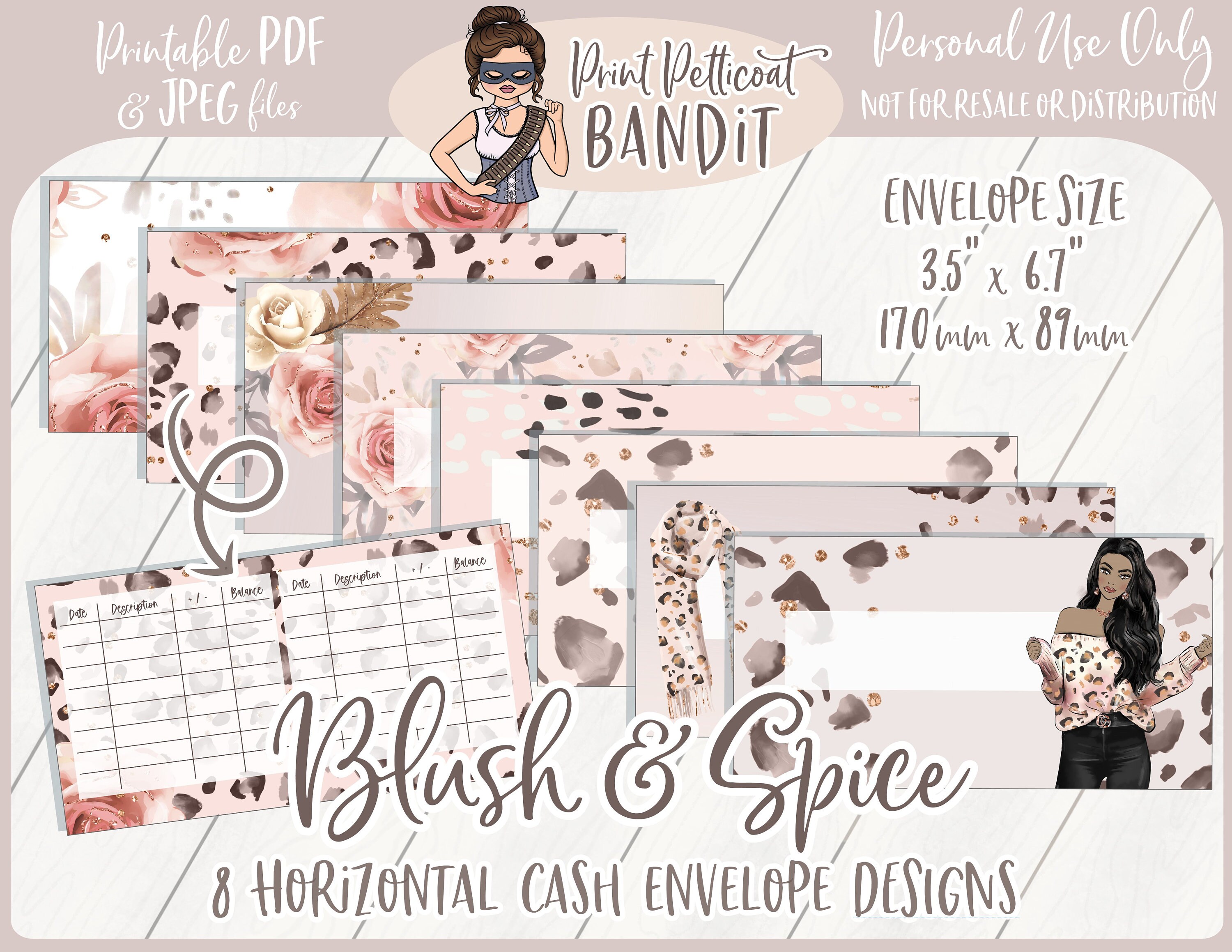 8 Printable Horizontal Cash Envelopes Transaction Tracker | Etsy
