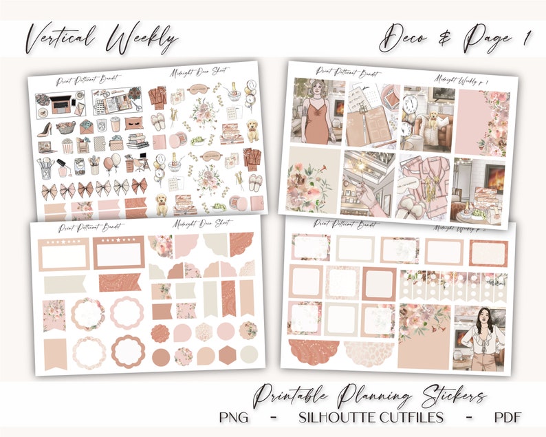 Printable Vertical Weekly Planner Sticker Kit Midnight Foil Ready Silhouette Cut Files Cricut png EC Weekly Sticker Kit image 2