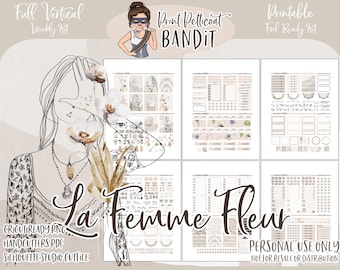 Printable Vertical Weekly Planner Kit - La Femme Fleur | FOIL READY | Silhouette Cut Files | Cricut png | Erin Condren Planner Stickers