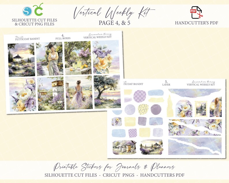 Spring Printable Vertical Weekly Planner Sticker Kit - Lavender Honey ...