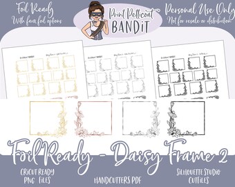 FOIL READY Printable Decorative Frames | Faux Foil labels | Silhouette cut files | Decorative Planner Stickers | Daisy Frame 2 | xclusive