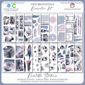 Printable Decorative Sticker Kit - New Beginnings | Journal Stickers | Deco Planner Stickers | Sil Cutfile | Cricut PNG | PDF