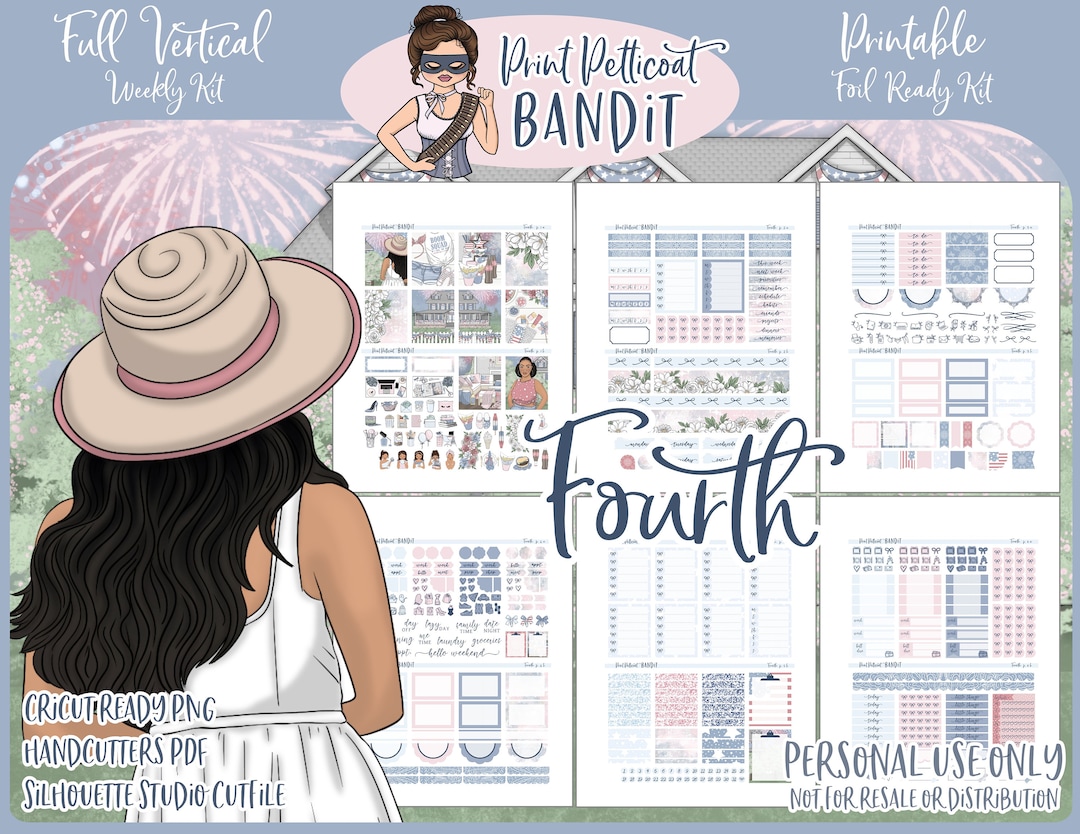 Printable Vertical Weekly Planner Kit Fourth FOIL READY Silhouette Cut ...
