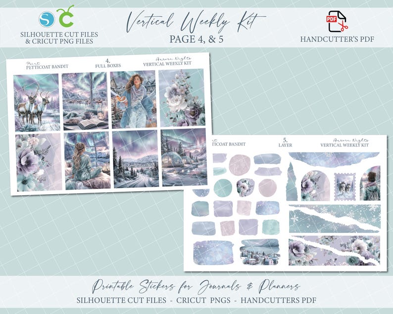 Winter Printable Vertical Weekly Planner Sticker Kit - Aurora Nights ...