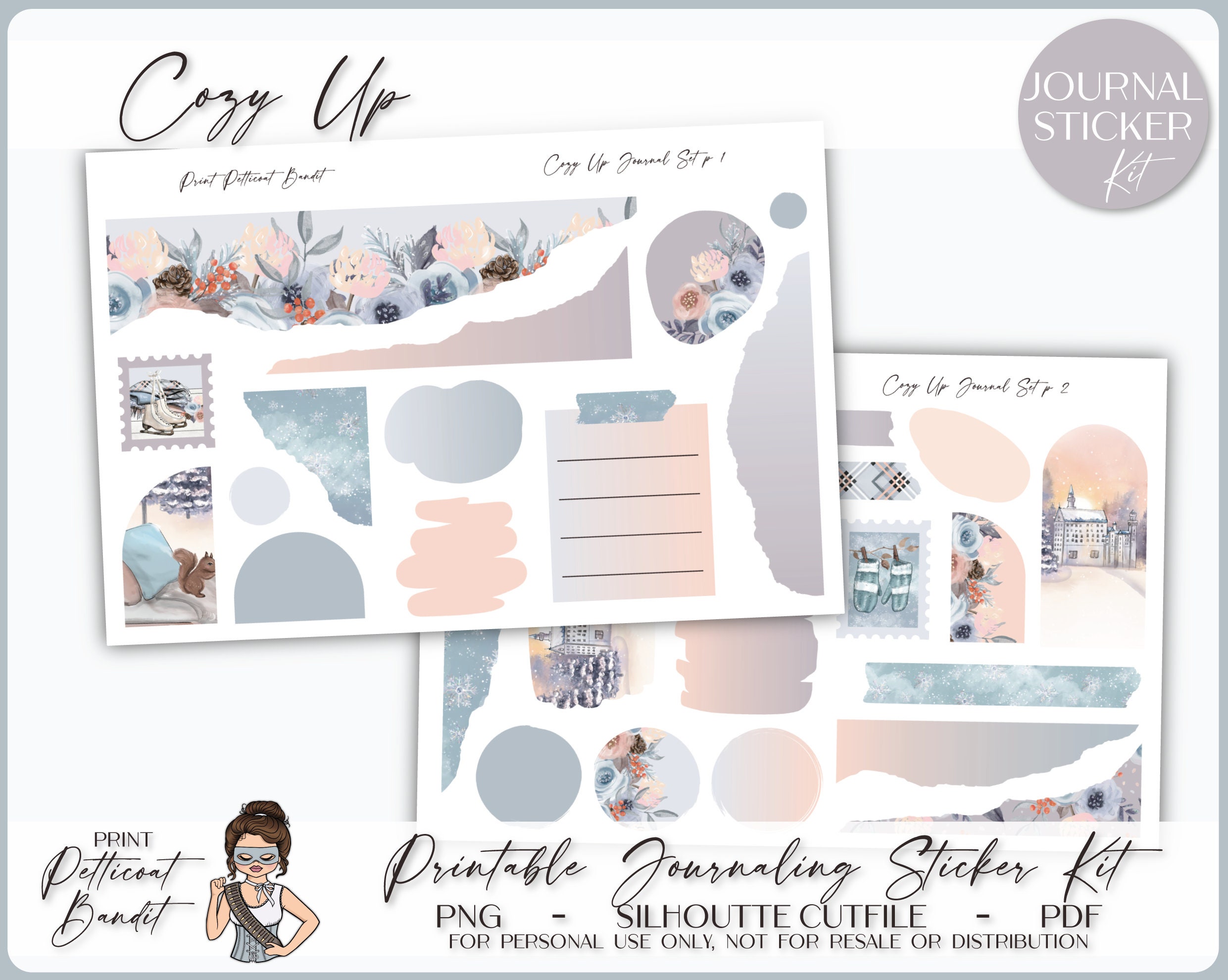 Printable Journaling Sticker Kit Coffee and Books Journal Stickers  Decorative Planner Kit Silhouette Cutfiles Cricut Png 