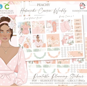 Kit de planificador semanal imprimible de Hobonichi Cousin - Peachy / Archivos de corte Silhouette / Cricut png / Kit de calcomanías A5 de Hobo Cousin
