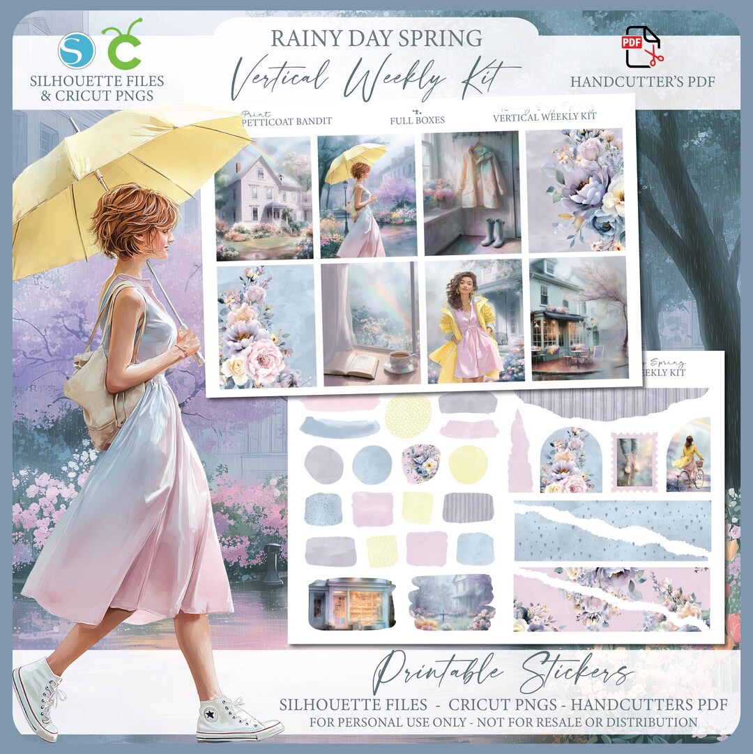 Spring Printable Vertical Weekly Planner Sticker Kit - Spring Rain ...