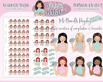 Ms. Bandit Payday Printable Character Stickers | Digital Planner Girl  Stickers | Silhouette Cut Files | PNG | PDF | xclusive