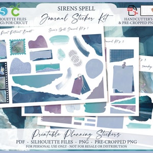 Printable Journaling Sticker Kit - Sirenen Zauber | Journal Aufkleber | Dekorative Aufkleber | Silhouette | Cricut | Digitale Planung PNG