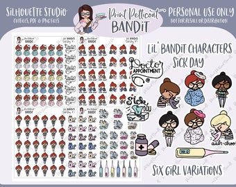 Lil' Bandit Printable Character Stickers - Sick Day | DIY Planner Stickers | Silhouette Cut Files | Printable Stickers