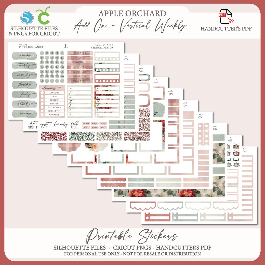 Fall Printable Add on Vertical Weekly Planner Sticker Kit - Apple ...