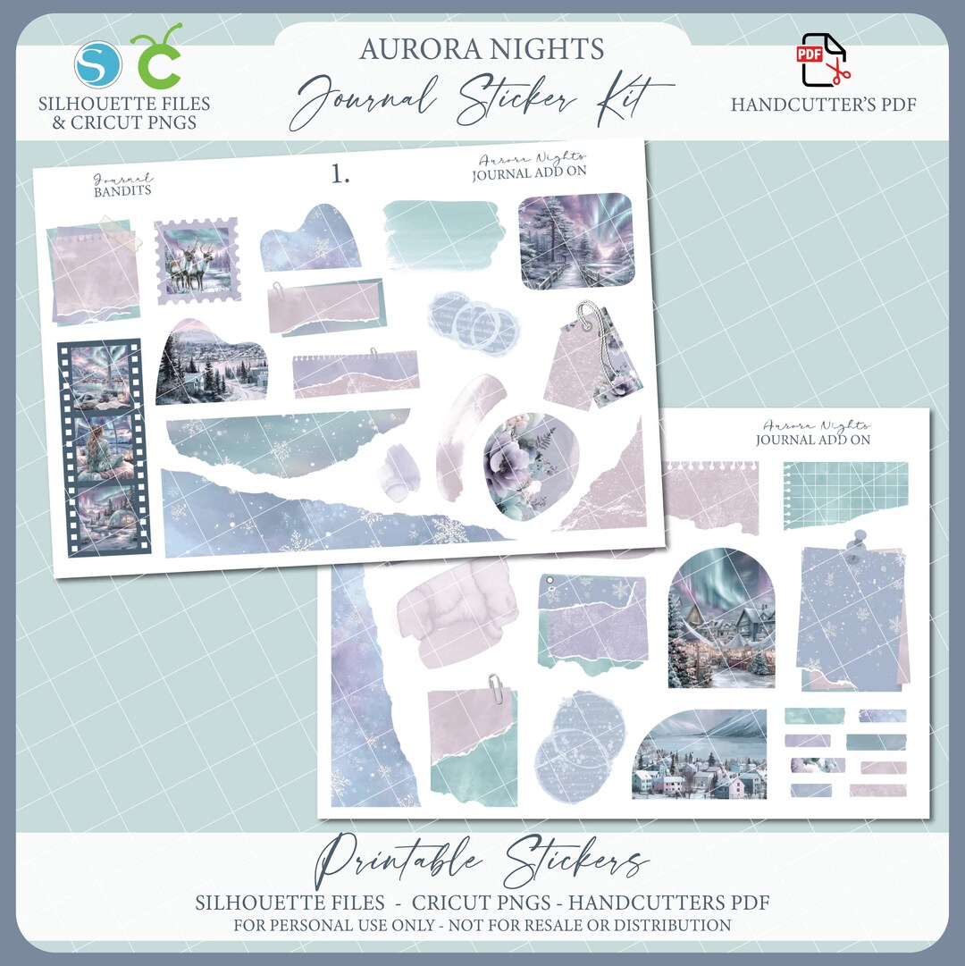 Winter Printable Journaling Sticker Kit - Aurora Nights | Journal ...